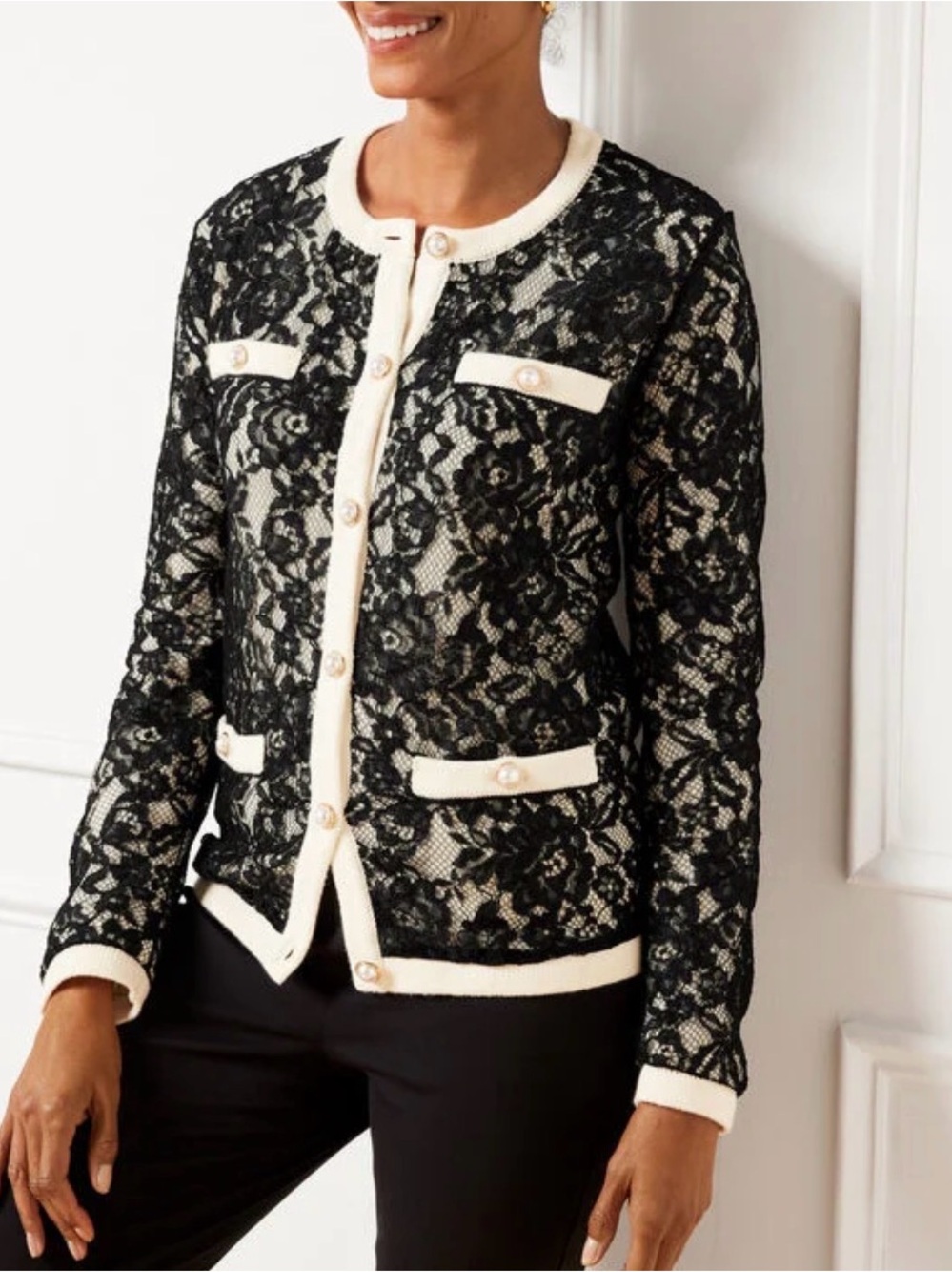 Talbots Floral Lace Cardigan Cotton Viscose Blend